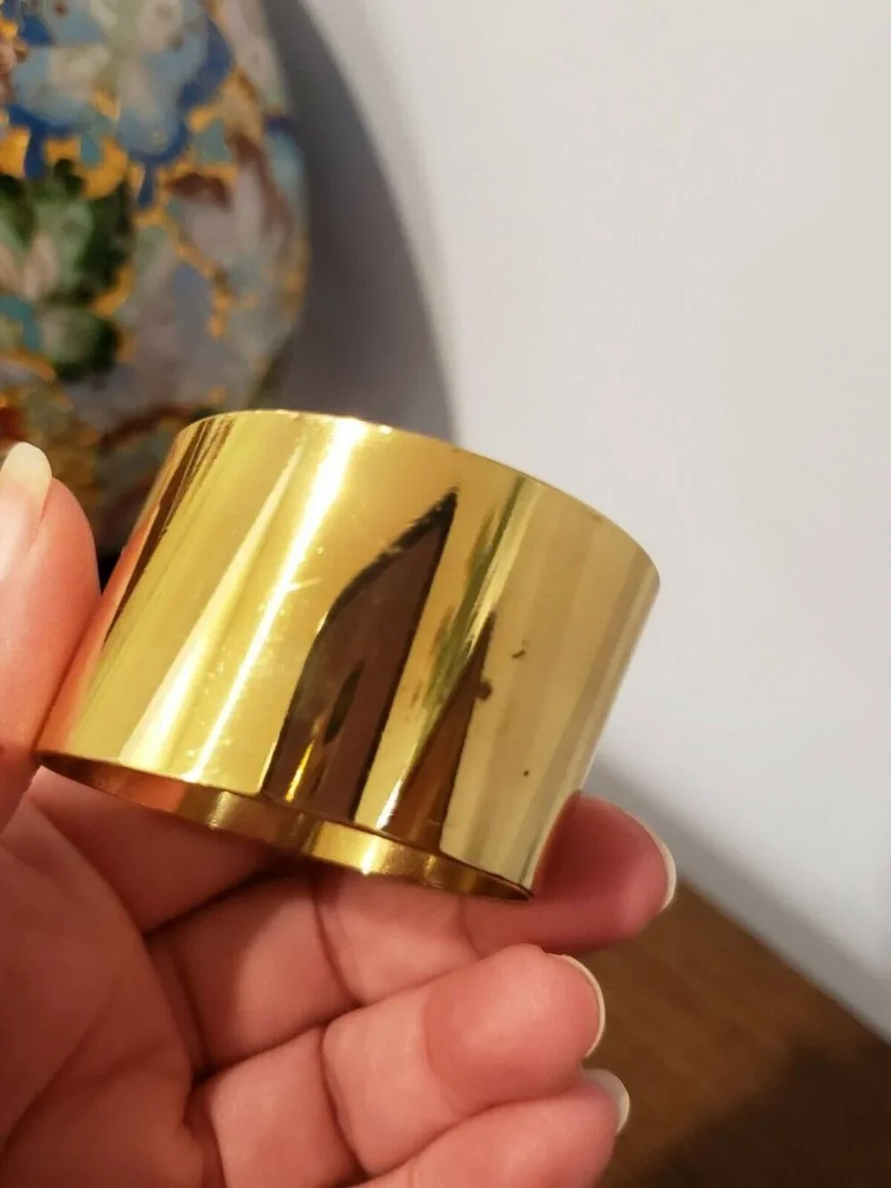 Vintage Slanted Brass Napkin Rings Lot Set of 4 READ